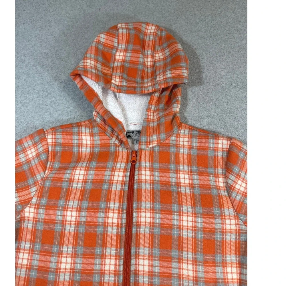 Riding Sport Sherpa Lined Plaid Hooded Jacket Women Small Orange Full Zip Fleece